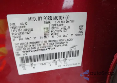 2022 Ford Edge St из США, поврежденный, VIN 2FMPK4AP2NBA70287